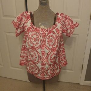 Entro Embroidered Floral Off Shoulder Top